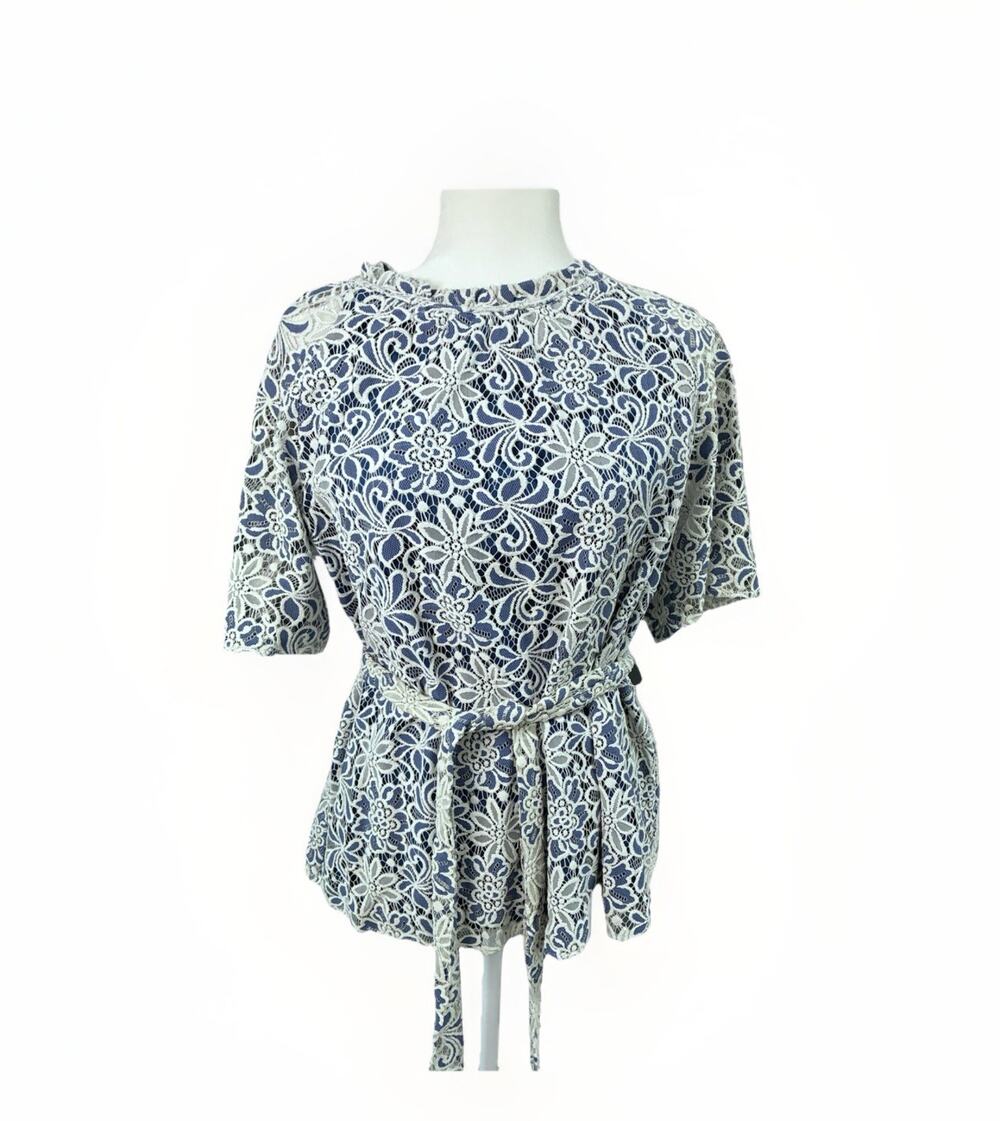 New Women's Draper James Collection Lace Top Floral Blue~white Size M~ Reg $150
